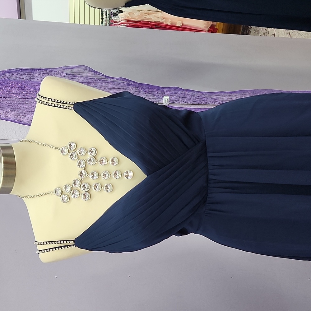 David's Bridal Strapless Navy Dress